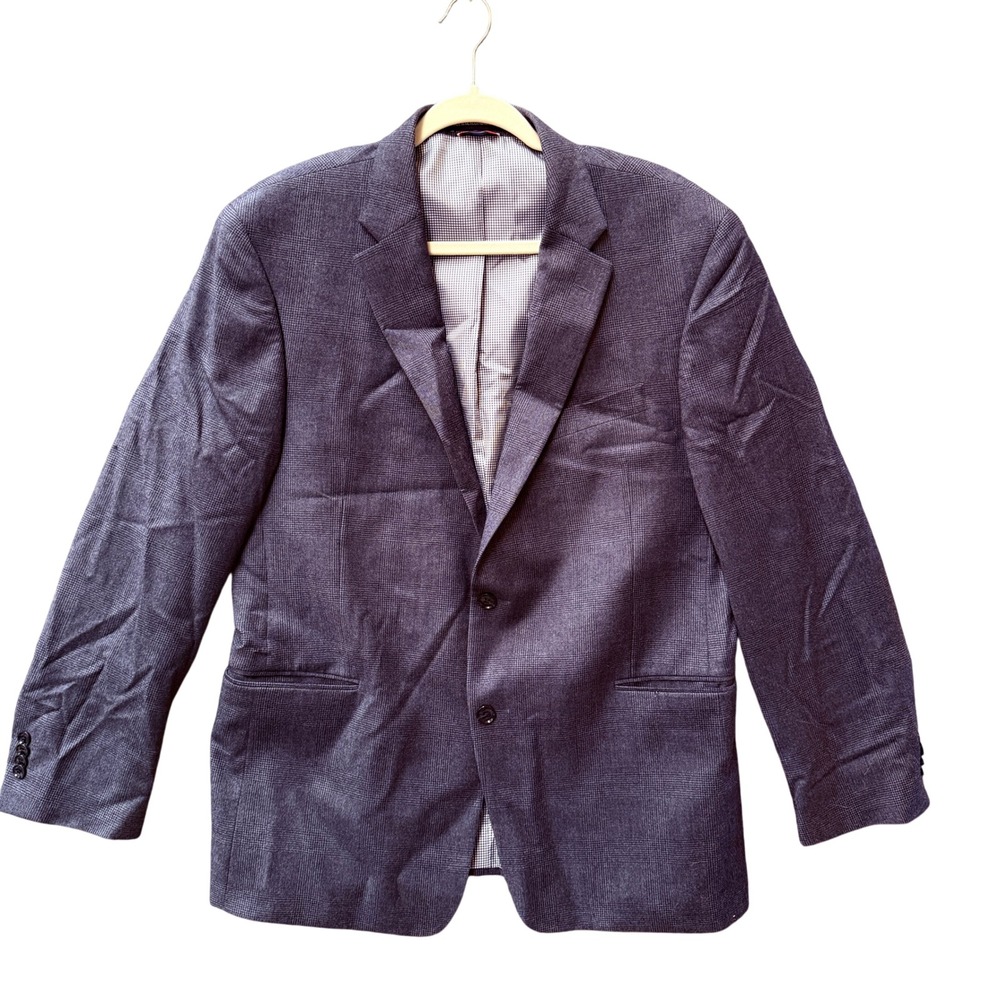 Tommy Hilfiger Blazer Mens 44R Blue Plaid Wool Stretch Sport Coat Business Casua